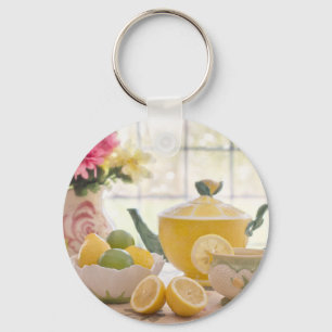 Hot Afternoon Tea with Fresh Lemons Keychain