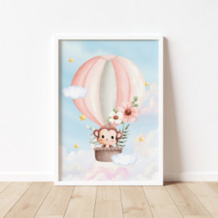 Hot Air Ballon Baby Monkey Poster