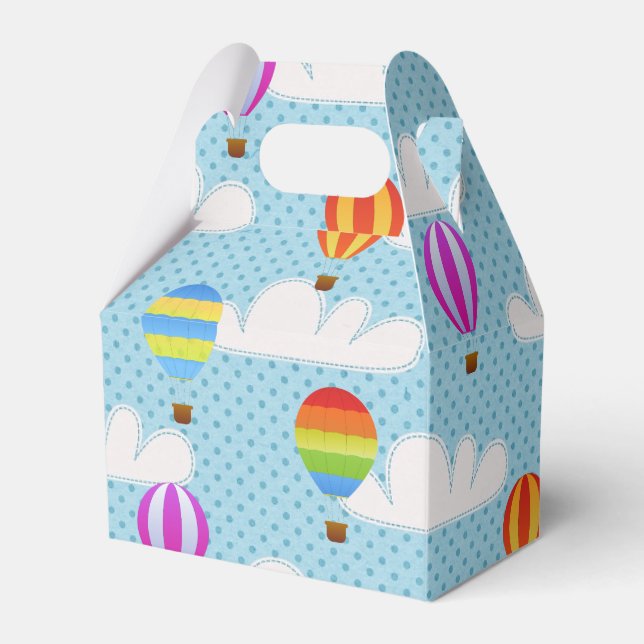 Hot Air Ballons in Cloudy Dotty Sky Favor Box (Front Side)