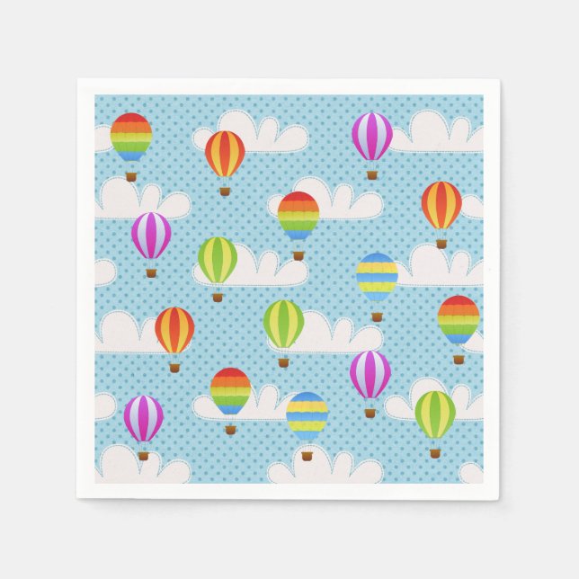 Hot Air Ballons in Cloudy Dotty Sky Napkin (Front)