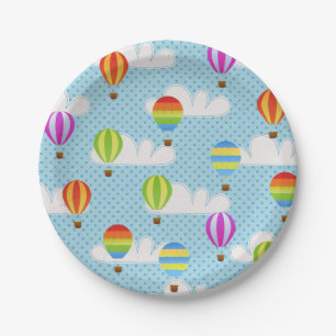 Hot Air Ballons in Cloudy Dotty Sky Paper Plate