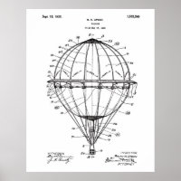 Hot Air Balloon 1925 Patent Art Poster White