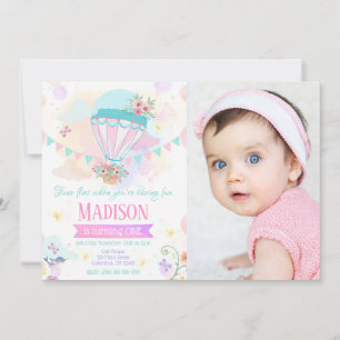 Hot Air Balloon 1st Birthday Invitation Photo