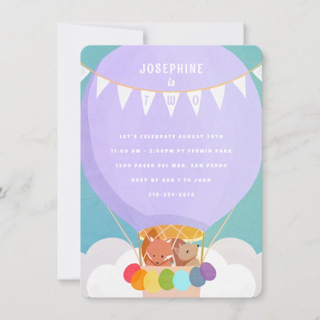 Hot Air Balloon 2nd Birthday Party Invitation (Front)