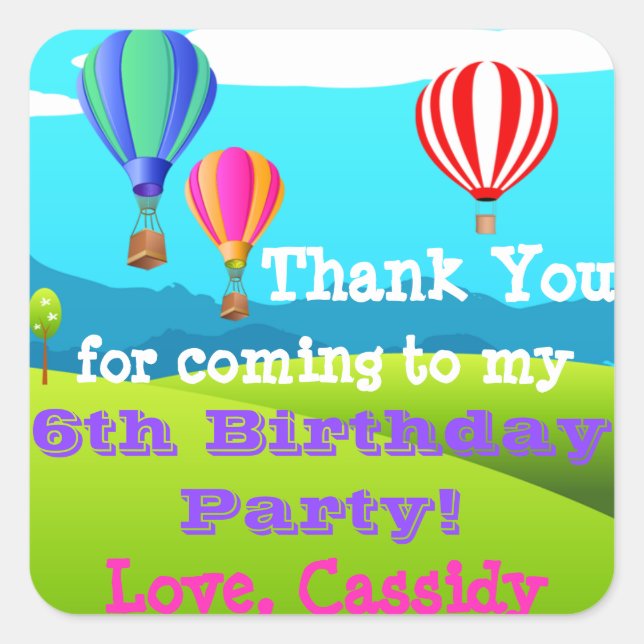 Hot Air Balloon 6th Birthday Party Favour Sticker  (Front)