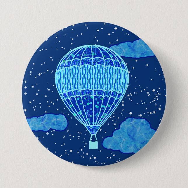 Hot Air Balloon Against a Night Sky in Deep Blue 3 Inch Round Button (Front)