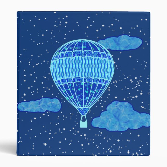 Hot Air Balloon Against a Night Sky in Deep Blue Binder (Front)