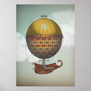 Hot Air Balloon Airship Nautisme Steampunk Travel Poster
