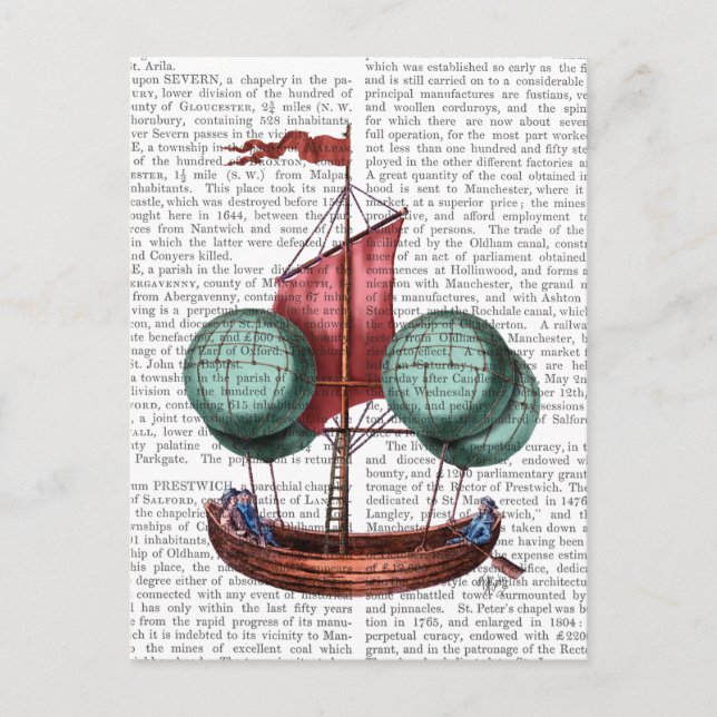 Hot Air Balloon Airship With Red Sail Postcard (Front)