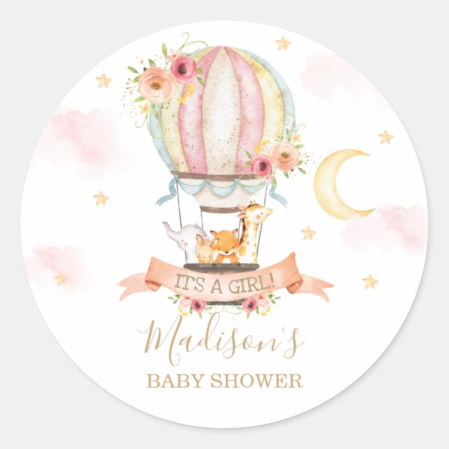 Hot Air Balloon Animal Baby Shower Thank You Favou Classic Round Sticker (Front)