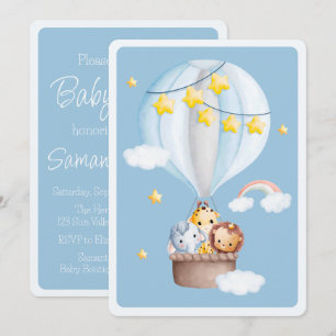 Hot Air Balloon Animals Baby Boy Baby Shower Invitation