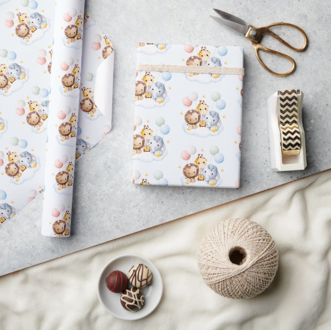 Hot Air Balloon Animals Baby Boy Baby Shower Wrapping Paper (Crafts)