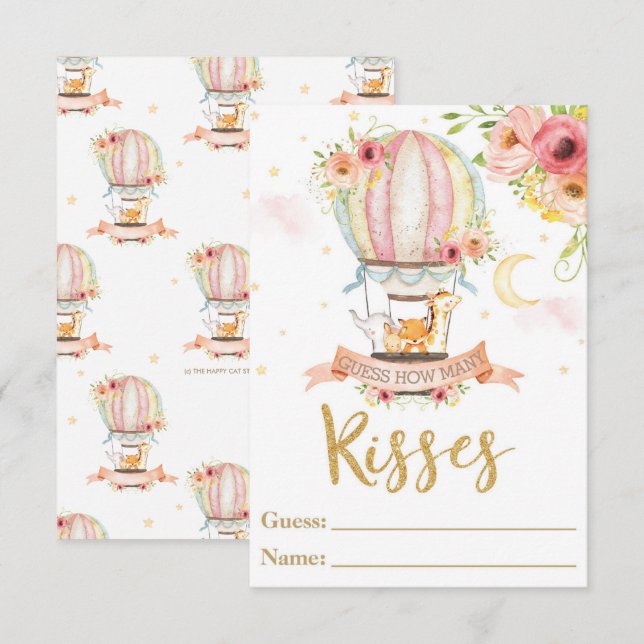 Hot Air Balloon Animals Guess How Many Kisses Card (Front/Back)