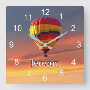 Hot Air Balloon at glorious Sunset personalize Square Wall Clock