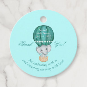 Hot Air Balloon Baby Boy Elephant Baby Shower Favour Tags