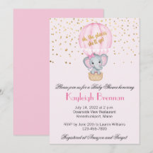 Hot Air Balloon Baby Girl Elephant Baby Shower