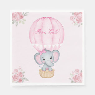 Hot Air Balloon Baby Girl Elephant Roses  Napkin