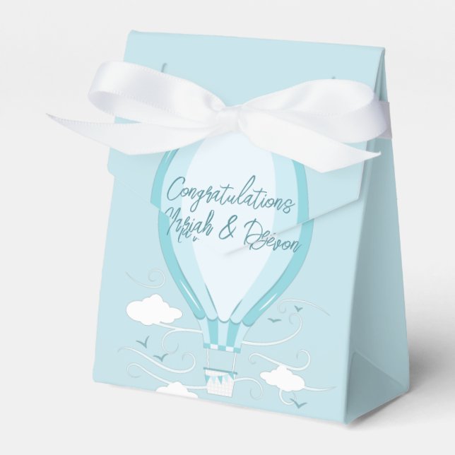 Hot Air Balloon Baby Shower Blue Favor Box (Front Side)