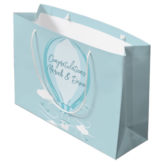 Hot Air Balloon Baby Shower Blue Large Gift Bag (Back Angled)
