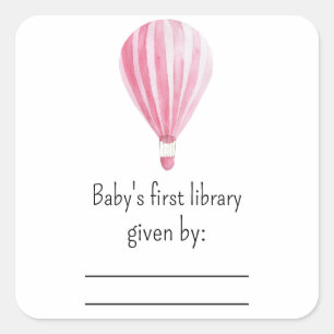 Hot air balloon - baby shower bookplate square sticker
