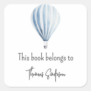 Hot air balloon baby shower bookplate square sticker