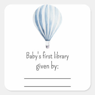 Hot air balloon - baby shower bookplate square sticker