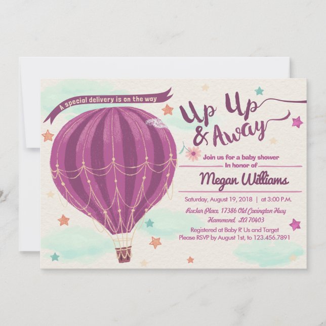 Hot air balloon baby shower invitation (Front)