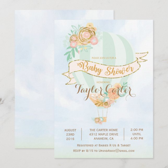 Hot Air Balloon Baby Shower Invitation (Front/Back)