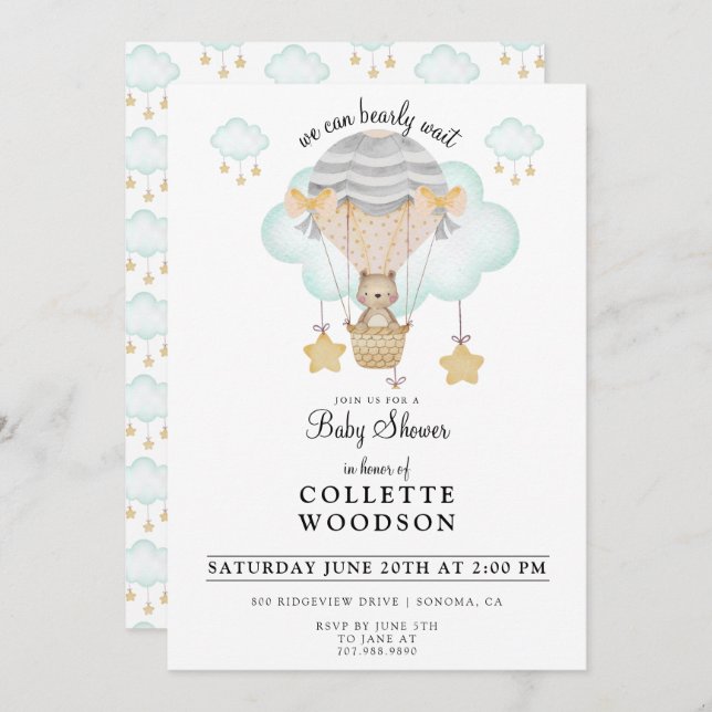 Hot Air Balloon Baby Shower Invitation (Front/Back)