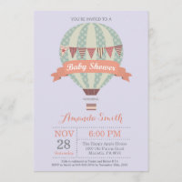 Hot Air Balloon Baby Shower Invitation Purple