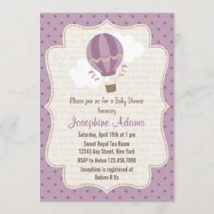 Hot Air Balloon Baby Shower Invitation Purple