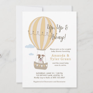 Hot Air Balloon Baby Shower Invite with Cute Dog
