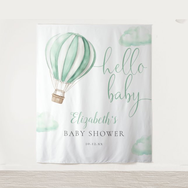 Hot Air Balloon Baby Shower Photo Backdrop Tapestry (Front)