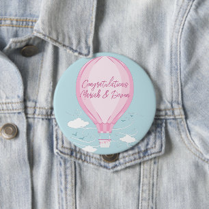Hot Air Balloon Baby Shower Pink 4 Inch Round Button