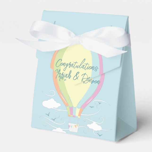 Hot Air Balloon Baby Shower Rainbow Favor Box (Front Side)