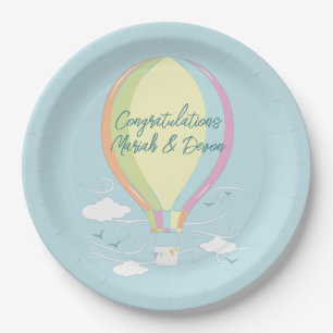 Hot Air Balloon Baby Shower Rainbow Paper Plate