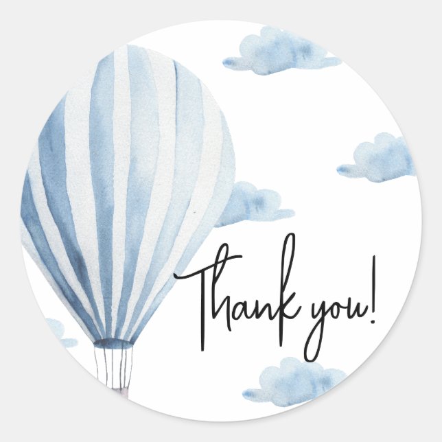 Hot air balloon baby shower thank you classic round sticker (Front)