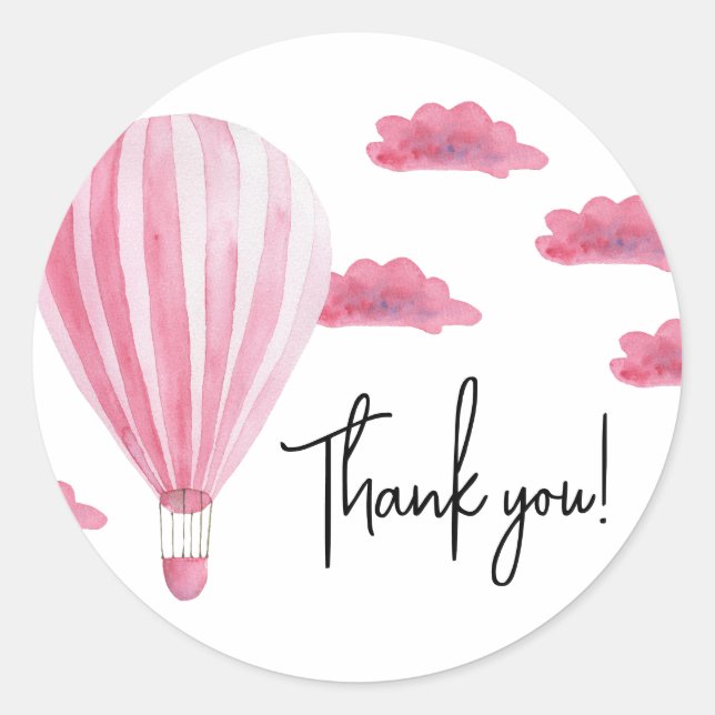 Hot air balloon baby shower thank you classic round sticker (Front)