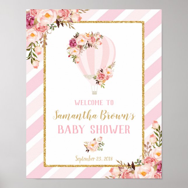 Hot Air Balloon Baby Shower Welcome Poster Sign (Front)