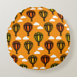 Hot Air Balloon Ballooning Patterned Round Pillow