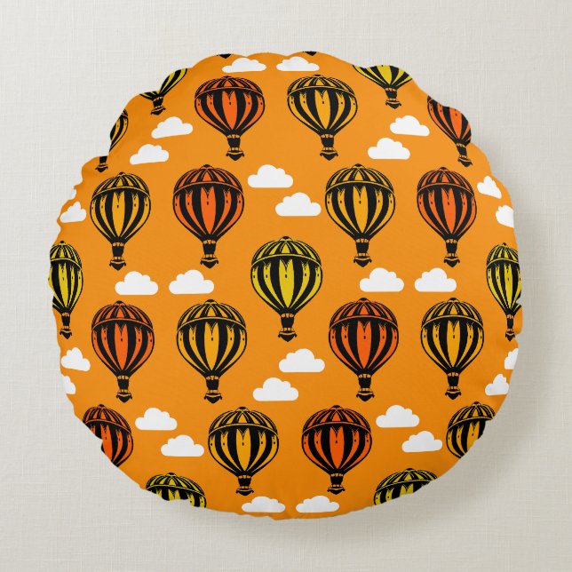 Hot Air Balloon Ballooning Patterned Round Pillow (Front)