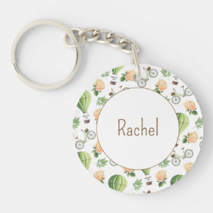 Hot Air Balloon, Bike & Rose Pattern Personalized Keychain