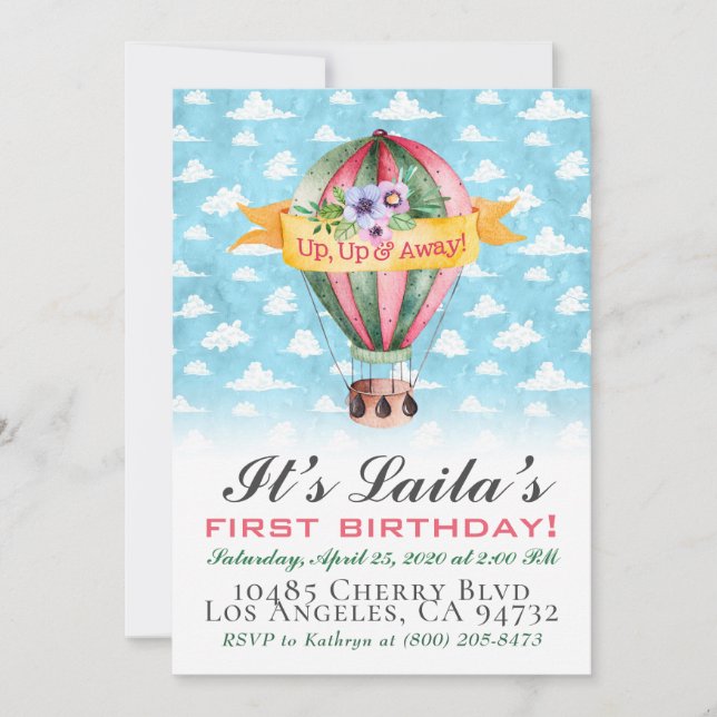 Hot Air Balloon Birthday Invitation (Front)