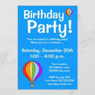 Hot air balloon Birthday party invitations
