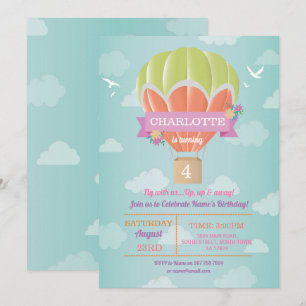 Hot Air Balloon Birthday Party Ride Fly Clouds Invitation