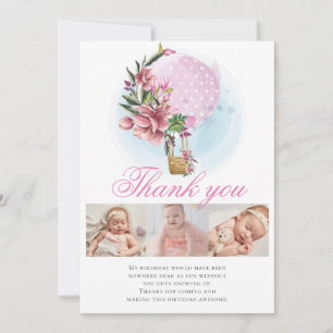 Hot Air Balloon Birthday Photo Collage Thank you Card
