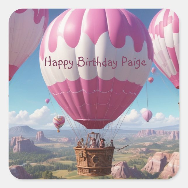 Hot Air Balloon Birthday Square Sticker (Front)