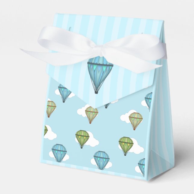 Hot Air Balloon Blue and Green Cloudy Sky Favor Box (Front Side)