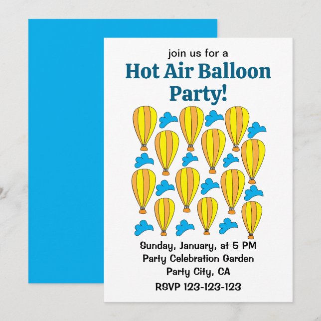 Hot Air Balloon Blue Clouds Hot Air Balloon Invitation (Front/Back)