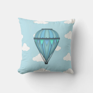 Hot Air Balloon  Blue Sky with Clouds Throw Pillow